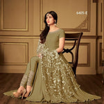 Women Mehandi Color Semi stitched Exclusive Anarkali Suit Material