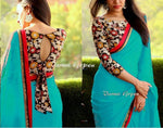 Womens SkyBlue Color Georgette Saree With Blouse