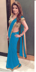 Womens SkyBlue Color GEORGETTE Saree With Blouse