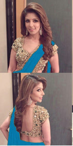 Womens SkyBlue Color GEORGETTE Saree With Blouse