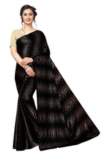 Womens Black Color Satin Poly Silk SareWorke With Foil Work