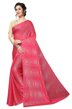 Womens Pink Color Satin Poly Silk Saree With Foil Work