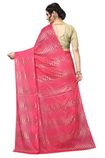 Womens Pink Color Satin Poly Silk Saree With Foil Work