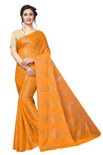 Womens yellow Color Satin Poly Silk Saree With Foil Work