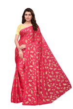 Womens Pink Color Satin Poly Silk Saree With Foil Work