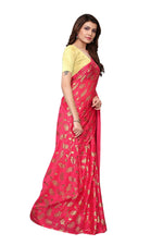 Womens Pink Color Satin Poly Silk Saree With Foil Work