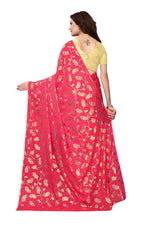 Womens Pink Color Satin Poly Silk Saree With Foil Work