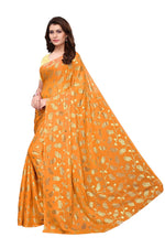 Womens Yellow Color Satin Poly Silk Saree With Foil Work