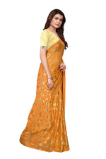 Womens Yellow Color Satin Poly Silk Saree With Foil Work