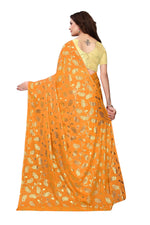 Womens Yellow Color Satin Poly Silk Saree With Foil Work