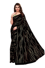 Womens Black Color Satin Poly Silk Saree With Foil Work