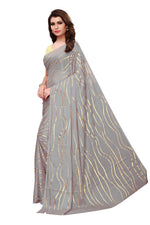 Womens Grey Color Satin Poly Silk Saree With Foil Work