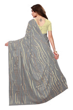 Womens Grey Color Satin Poly Silk Saree With Foil Work