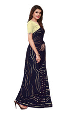 Womens Navy Color Satin Poly Silk Saree With Foil Work