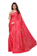 Womens Pink Color Satin Poly Silk Saree With Foil Work