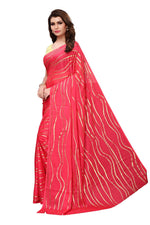 Womens Pink Color Satin Poly Silk Saree With Foil Work