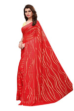 Womens Red Color Satin Poly Silk Saree With Foil Work
