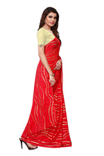 Womens Red Color Satin Poly Silk Saree With Foil Work