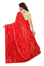 Womens Red Color Satin Poly Silk Saree With Foil Work
