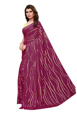 Womens Wine Color Satin Poly Silk Saree With Foil Work