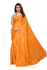 Womens Yellow Color Satin Poly Silk Saree With Foil Work