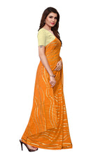 Womens Yellow Color Satin Poly Silk Saree With Foil Work