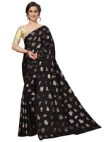 Womens Black Color Satin Poly Silk Saree With Foil Work