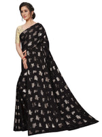 Womens Black Color Satin Poly Silk Saree With Foil Work