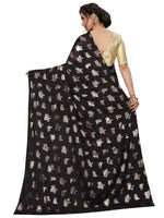 Womens Black Color Satin Poly Silk Saree With Foil Work