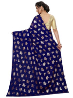 Womens Blue Color Satin Poly Silk Saree With Foil Work