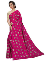 Womens Pink Color Satin Poly Silk Saree With Foil Work