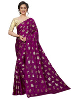 Womens Wine Color Satin Poly Silk Saree With Foil Work