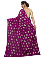 Womens Wine Color Satin Poly Silk Saree With Foil Work