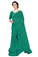 Womens Green Color  Georgette Saree With Plain Work