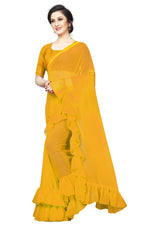 Womens Yellow Color  Georgette Saree With Plain Work