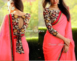 Womens Carrot Color Georgette Saree With Blouse