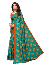 Womens Rama Color Maalgudi Silk Designer Saree With Blouse