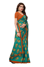 Womens Rama Color Maalgudi Silk Designer Saree With Blouse