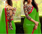 Womens Green Color Georgette Saree With Blouse
