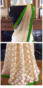 Womens Green Color Nailon Mono Net Saree With Blouse