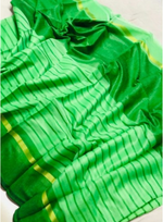 Chanderi Cotton Green Color Plain Saree in crepe pattern With Blouse
