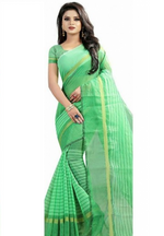 Chanderi Cotton Green Color Plain Saree in crepe pattern With Blouse