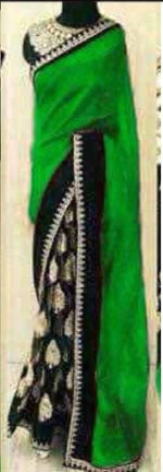 Womens Parrot Color Georgette Saree With MirrorBlouse