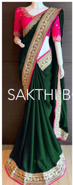 Womens Green Color Satin Georgette Saree With Blouse