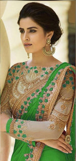 Womens Green Color Catonic Rangoli Saree With Blouse