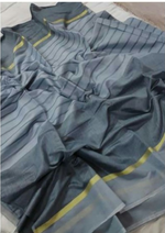 Chanderi Cotton Grey Color Plain Saree in crepe pattern With Blouse