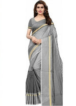 Chanderi Cotton Grey Color Plain Saree in crepe pattern With Blouse