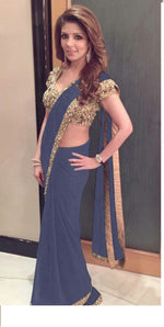 Womens Grey Color GEORGETTE Saree With Blouse