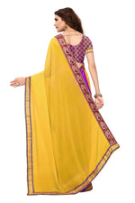 Womens Yellow Color Satin Georgette Saree With Half And Half  Work