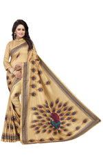Womens Cream Color Maalgudi Silk Designer Saree With Blouse